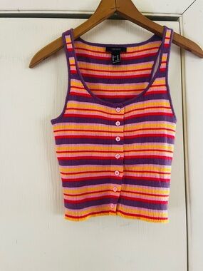 Forever 21 Purple Striped Ribbed Button-Front Tank Top